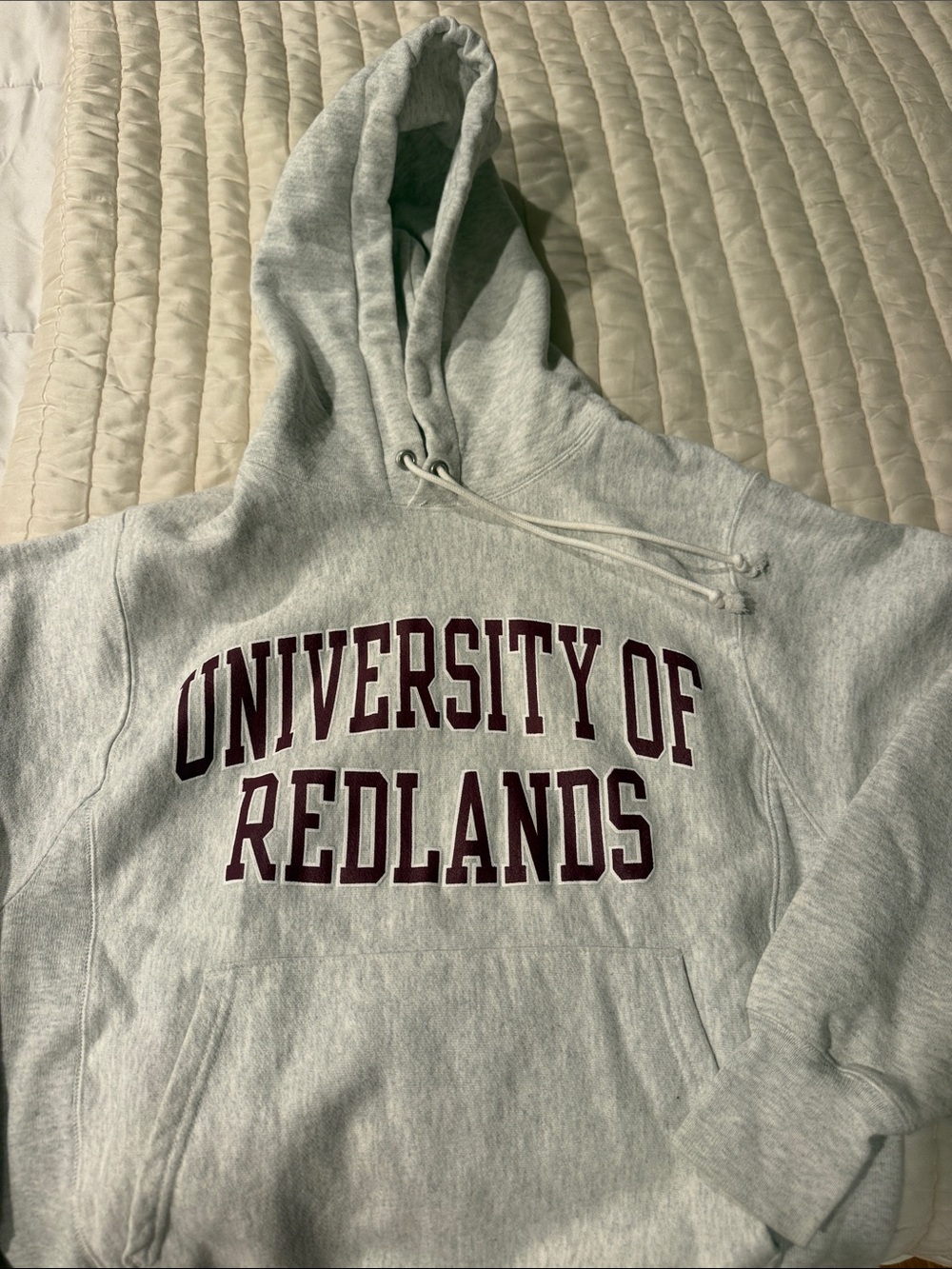 Champion Gray Hoodie with Maroon University Text